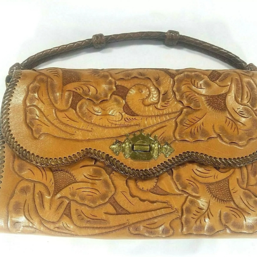 Hand Tooled Smaller Floral Clutch Handbag